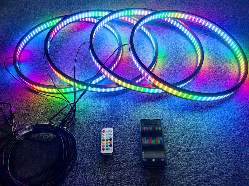 2025 Latest Chasing LED Wheel Lights with Brake Light Turn Signal Reverse Lights App Remote Control